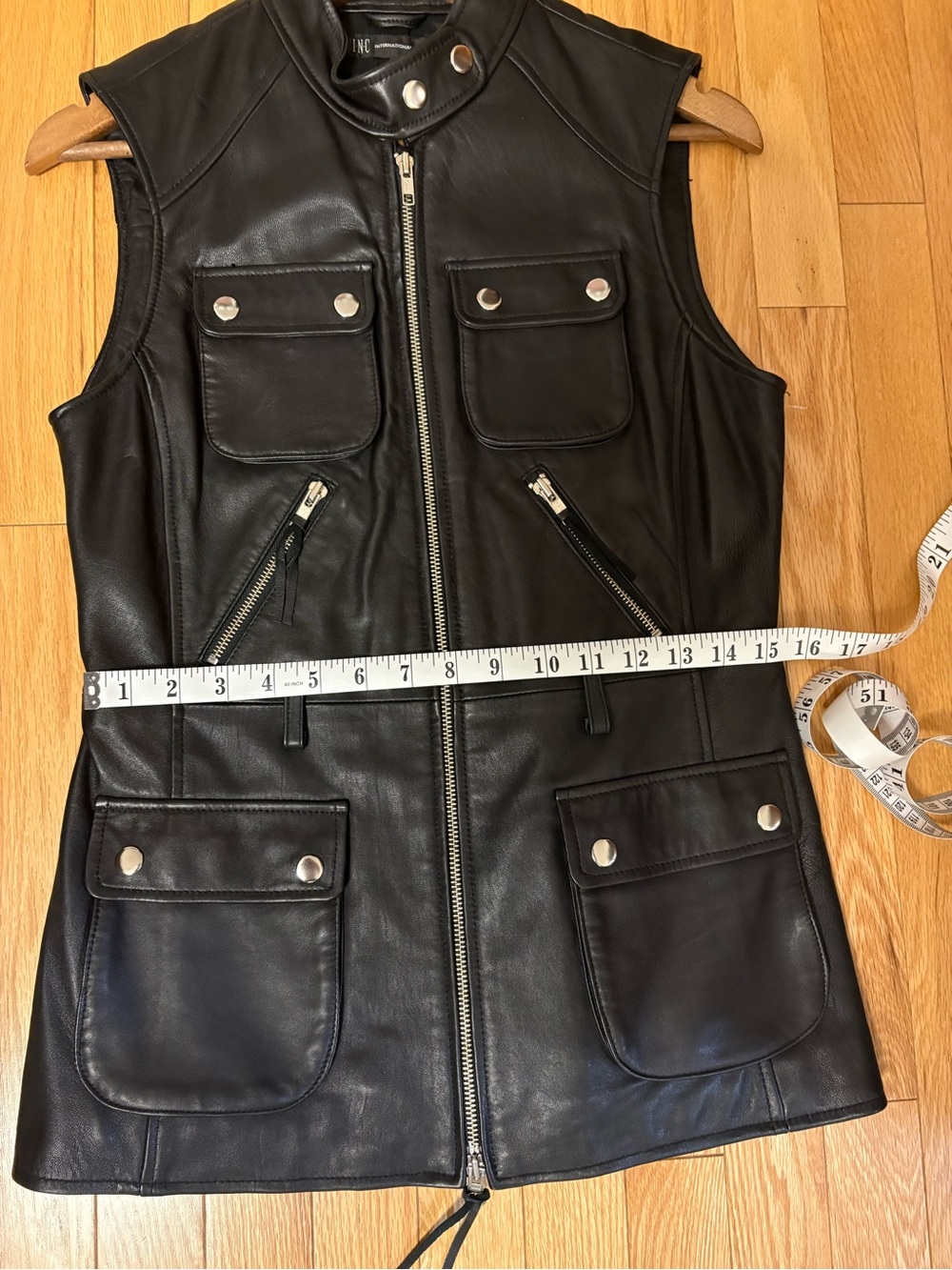 INC International Concepts Black Leather Pocketed Moto Vest - Picture 7 of 8